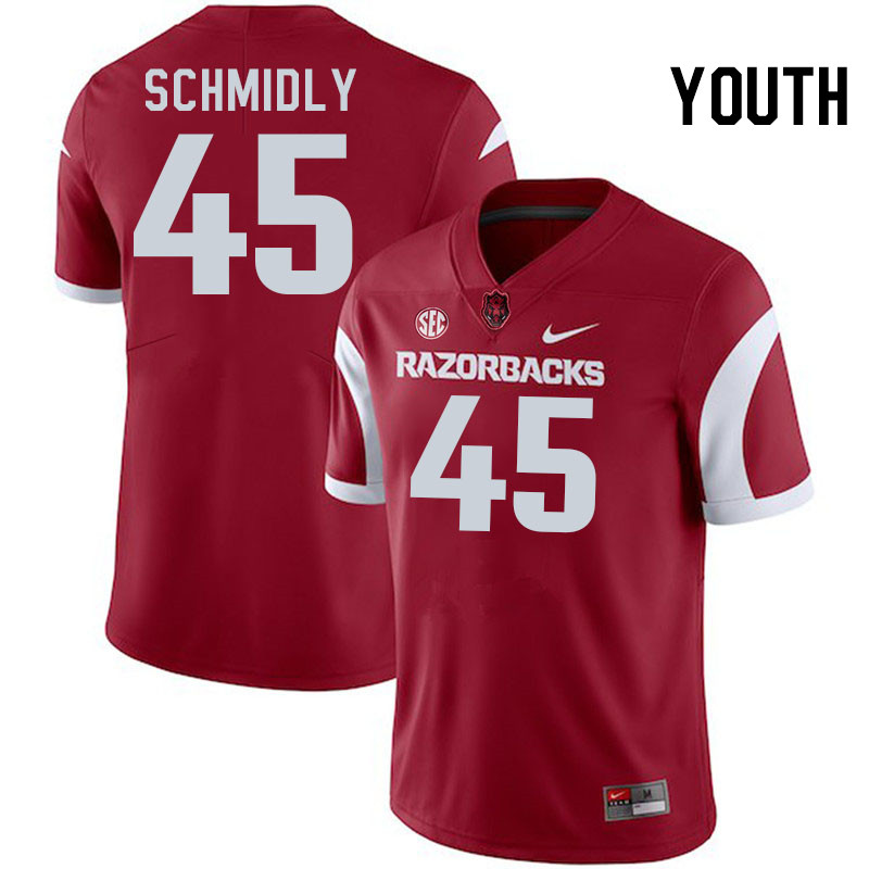 Youth #45 Max Schmidly Arkansas Razorbacks College Football Jerseys Stitched-Cardinal